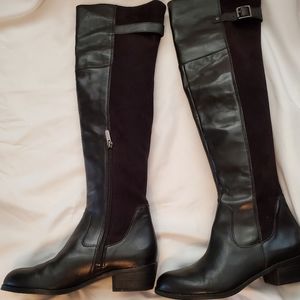 Sam Edelman Jacob black leather and stretch fabric over the knee boots. Size 6.5